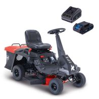 Scheppach petrol ride-on lawn mower MR200-61 with seat, steering wheel, and collection bag