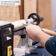 Scheppach wood lathe DM1100T showing detailed setup for precise woodworking up to 1000 mm