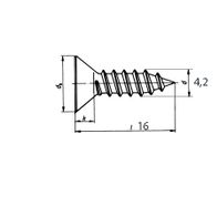 Threaded screw with pointed tip, detailed drawing with dimensions 4.2 × 16