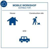 Mobile workshop trolley suitable for house and construction site, including vehicle storage space