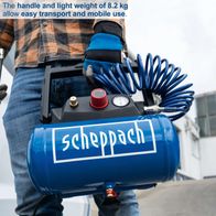 Scheppach air compressor with lightweight handle (8.2 kg) for easy transport and mobility