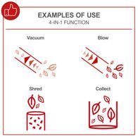 4-in-1 functions for leaf blower and vacuum: vacuuming, blowing, shredding, collecting