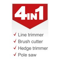 4-in-1 garden tool featuring line trimmer, brush cutter, hedge trimmer and pole saw