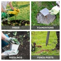 Planting trees, seedlings and fence posts with auger holes and planting bags shown