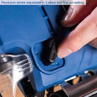 Jigsaw with adjustable pendulum stroke in three steps and fine adjustment