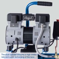 Dual cylinder compressor ensuring high intake rate and quick tank recharging