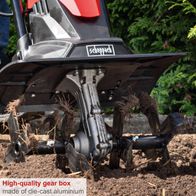 Electric motor hoe featuring a high-quality die-cast aluminium gearbox