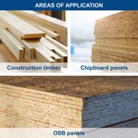 Image displays construction timber, chipboard panels, and OSB panels used in woodworking and construction projects.