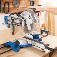 Scheppach sliding mitre saw HM305SL with laser guide and soft start, featuring soft draw mechanism for accurate cuts