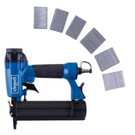 Scheppach air nail and stapler gun with interchangeable chambers for nails and staples