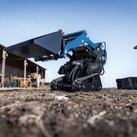 Scheppach compact loader with attachment set including ball spike and grab bucket