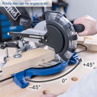 Scheppach mit 45° bevel adjustment for accurate mitre and bevel cuts