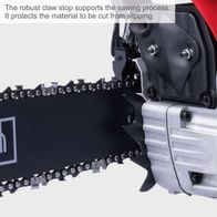 Robust claw stop supports the sawing process, prevents material from slipping