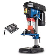 Scheppach bench drill with integrated tool clamp accessory, featuring control switch and safety indicator light