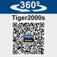 Scheppach 'Tiger 2000S' tool with 360° rotation feature and QR code for Scheppach Germany