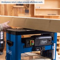 Scheppach thickness planer with return rollers for smooth workpiece handling
