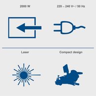 Scheppach sliding mitre saw featuring 2000W power, 220–240V/50Hz, laser marking and compact design