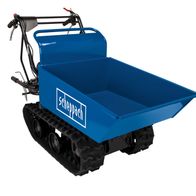 Scheppach chain-driven dumper viewed from the rear with an open cargo bed