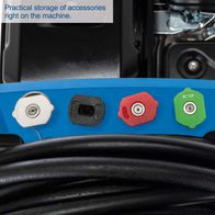 Practical storage of accessories directly on the high-pressure cleaner with integrated nozzles
