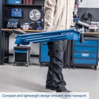 Compact universal mitre saw stand featuring lightweight design for easy transport