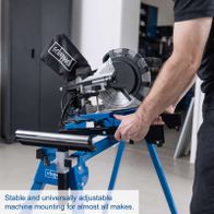 Stable and universally adjustable machine base for mitre saws, ensuring precision in use.