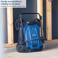 Foldable push sweeper with compact storage via foldable guide bar