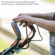 Wheel drive feature for Scheppach lawnmower MS225-56E supports mowing, especially on steep lawns