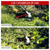 Multifunctional petrol-powered tool showing strimmer attachment