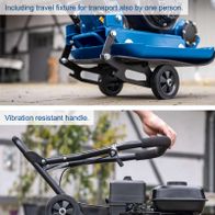 Petrol vibrating plate with transport wheels and vibration-resistant handle