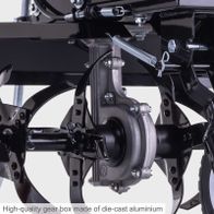 High-quality gearbox from die-cast aluminium for Scheppach motor tillers, featuring robust mechanical components and sturdy mounts