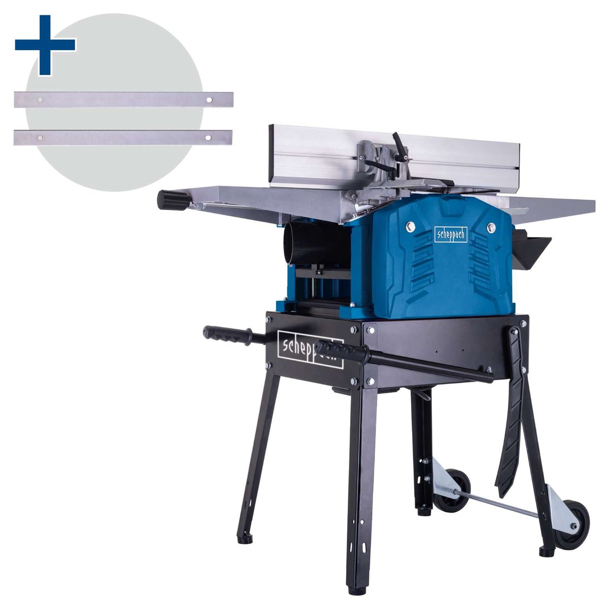 Scheppach planer/thicknesser with mobile base and worktop