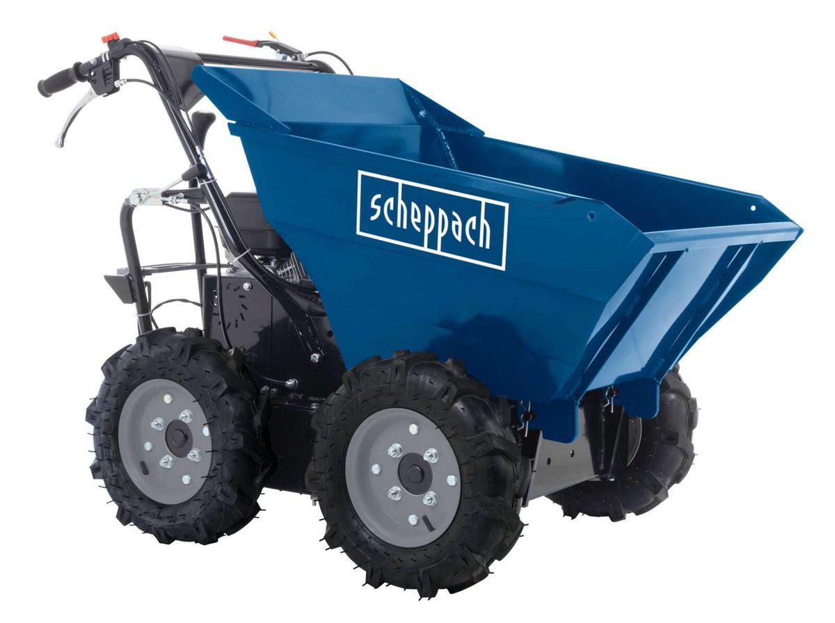 Scheppach dumper with AWD, showing front wheels and chassis