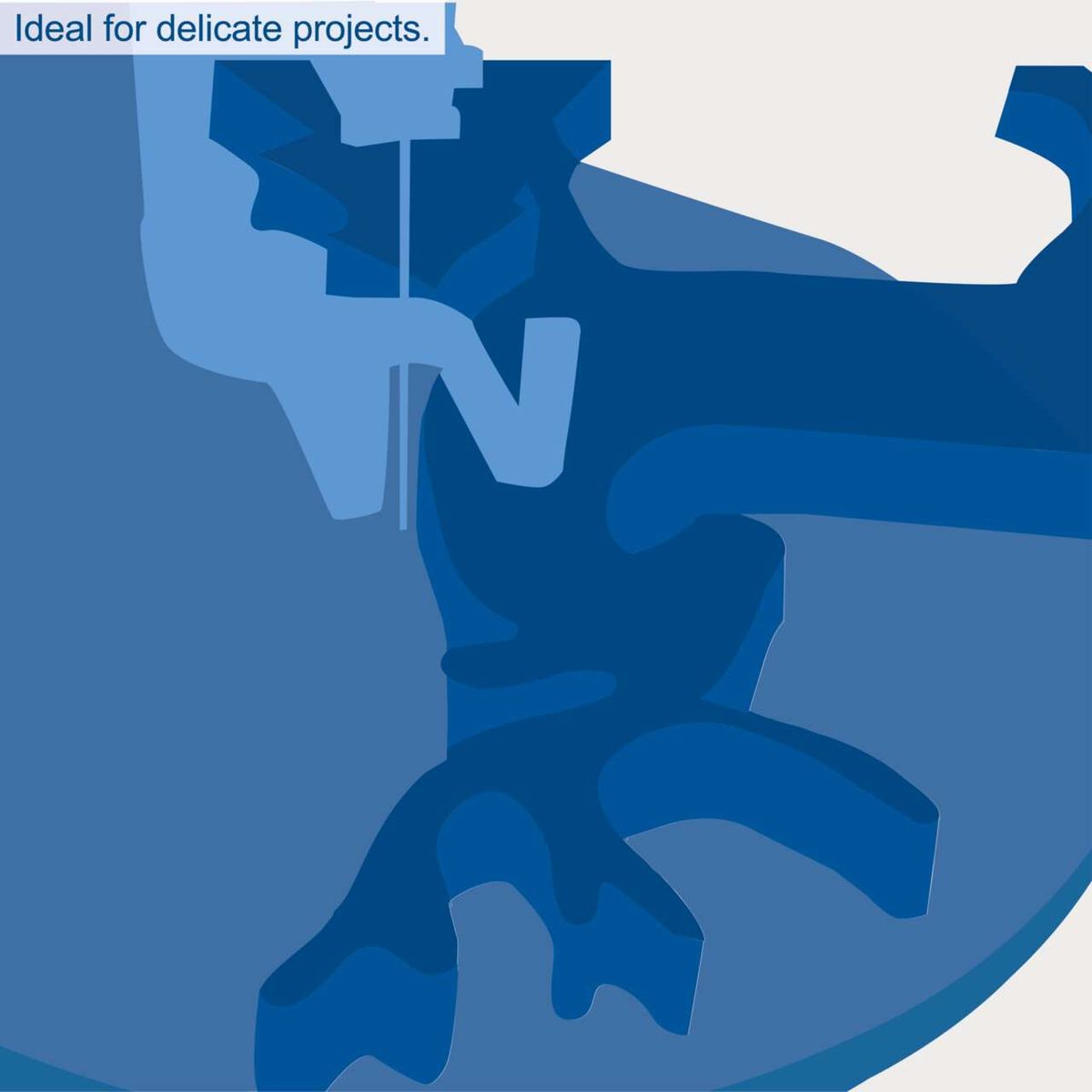 Diagram showing a scroll saw design emphasizing fine cutting and ergonomic handling for detailed work