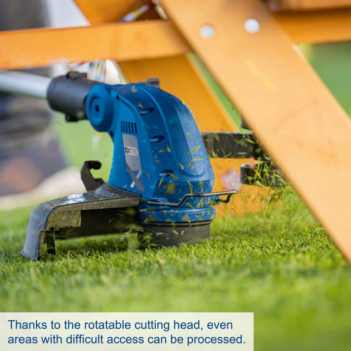 Rotating cutting head for precise trimming on Scheppach cordless strimmer