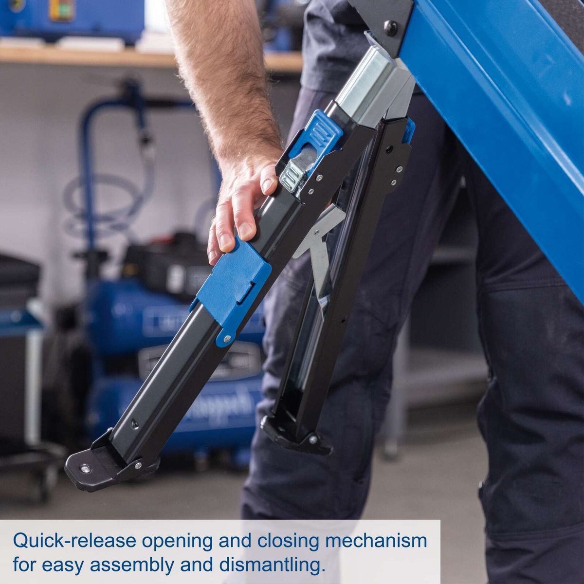 Quick-release mechanism for easy assembly and disassembly of the workbench