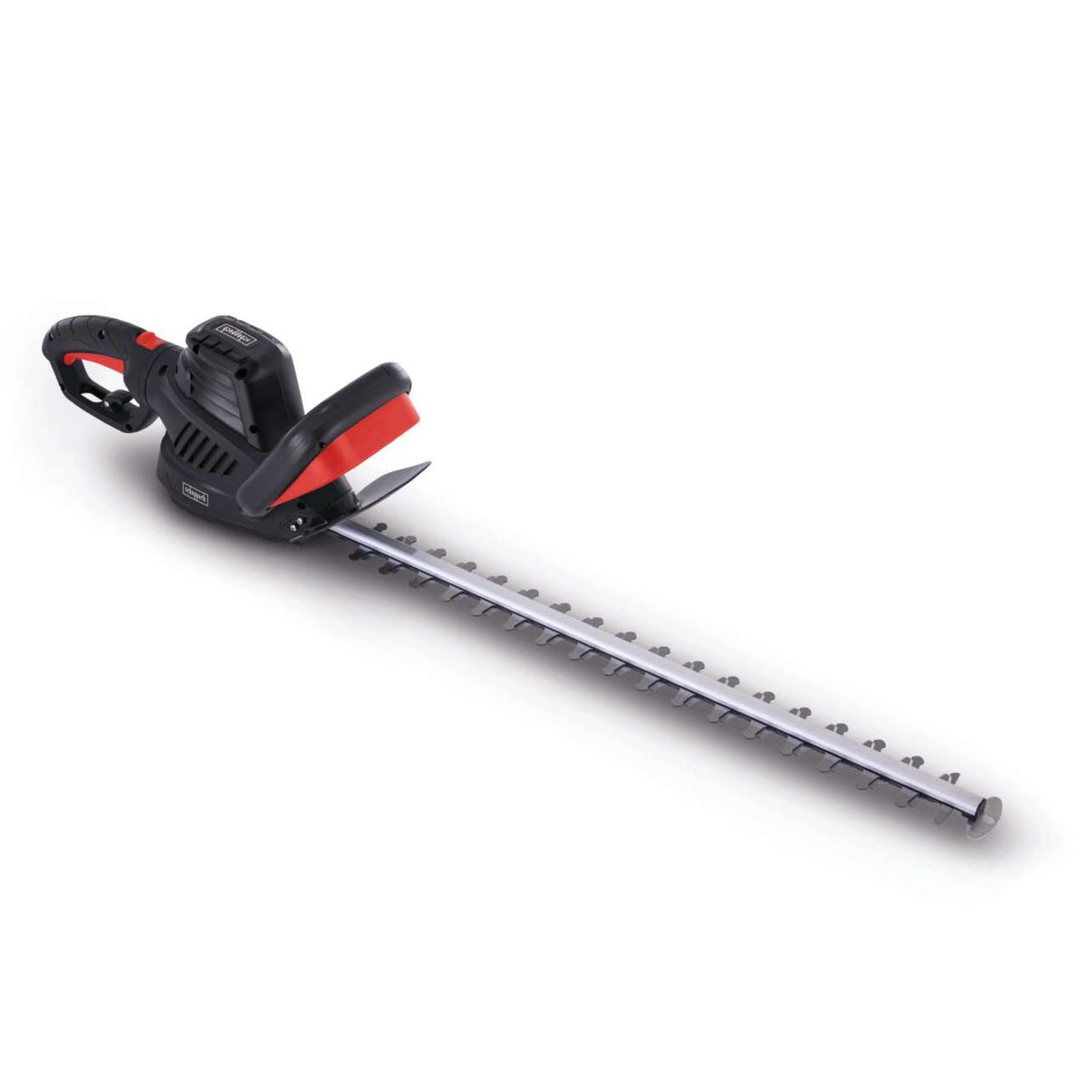 Scheppach electric hedge trimmer EHT610 with 610 mm cutting length, featuring ergonomic handle
