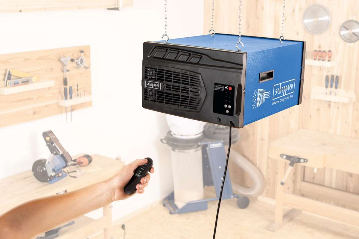 Scheppach Air Purifier HDA-14 with control unit and suspension setup