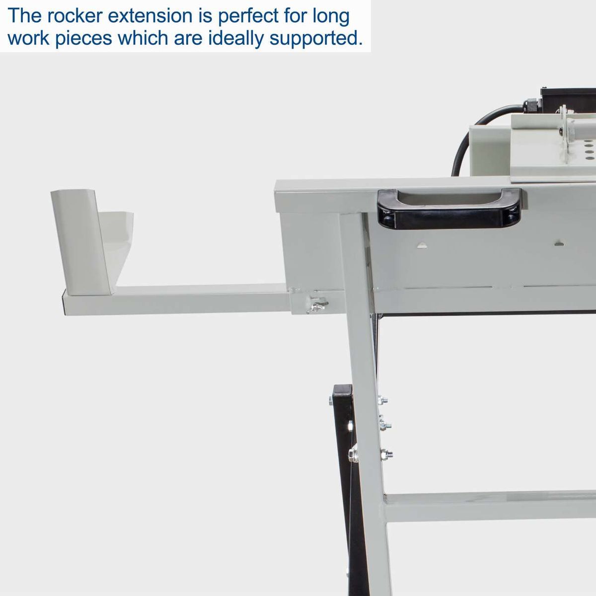 Rocking log saw extension for long workpieces on Scheppach HS410 saw