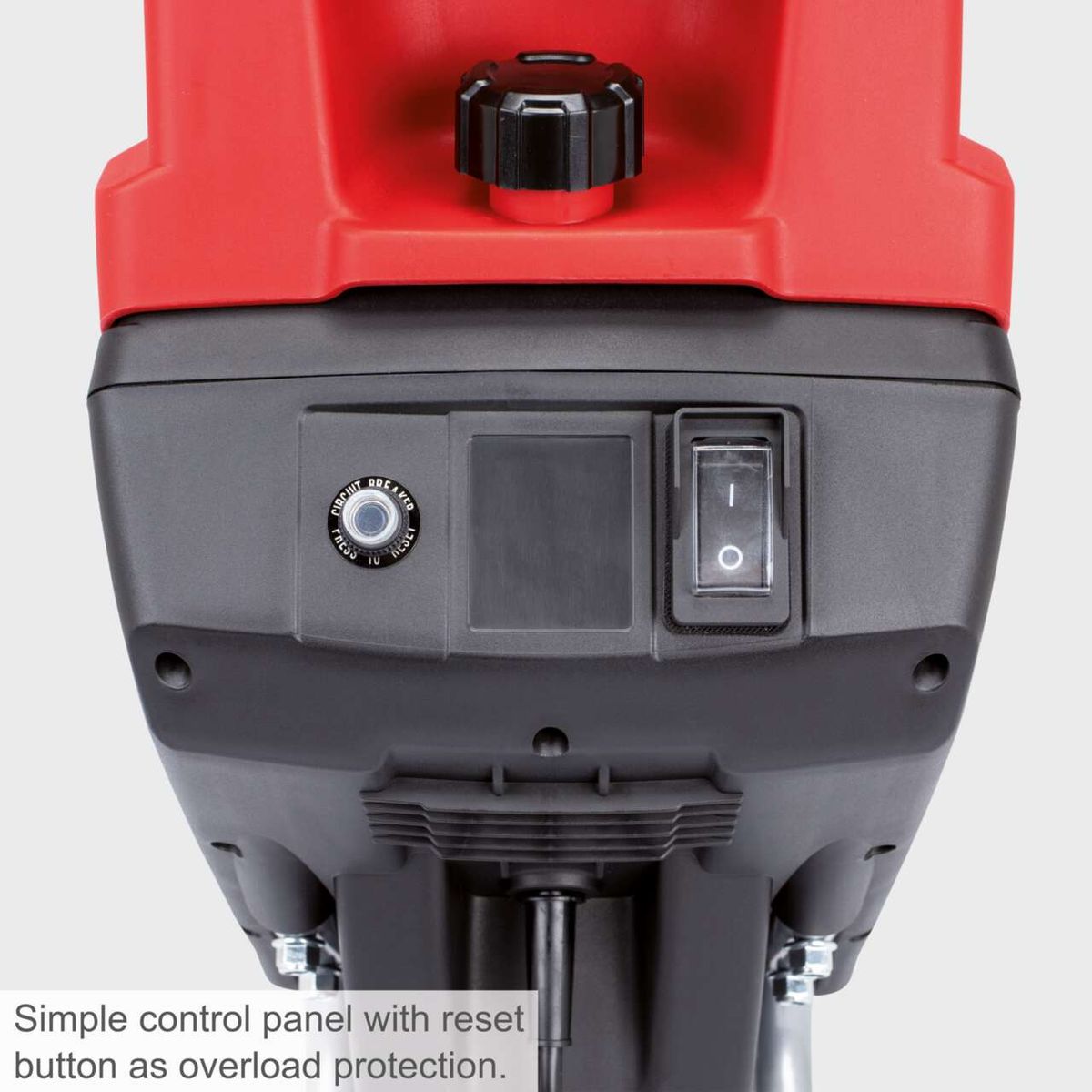 Electric garden shredder with simple control panel and overload reset button