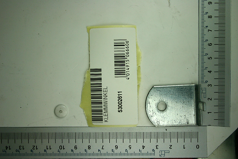 Clamp angle with label and barcode (Scheppach item) – fragment shown