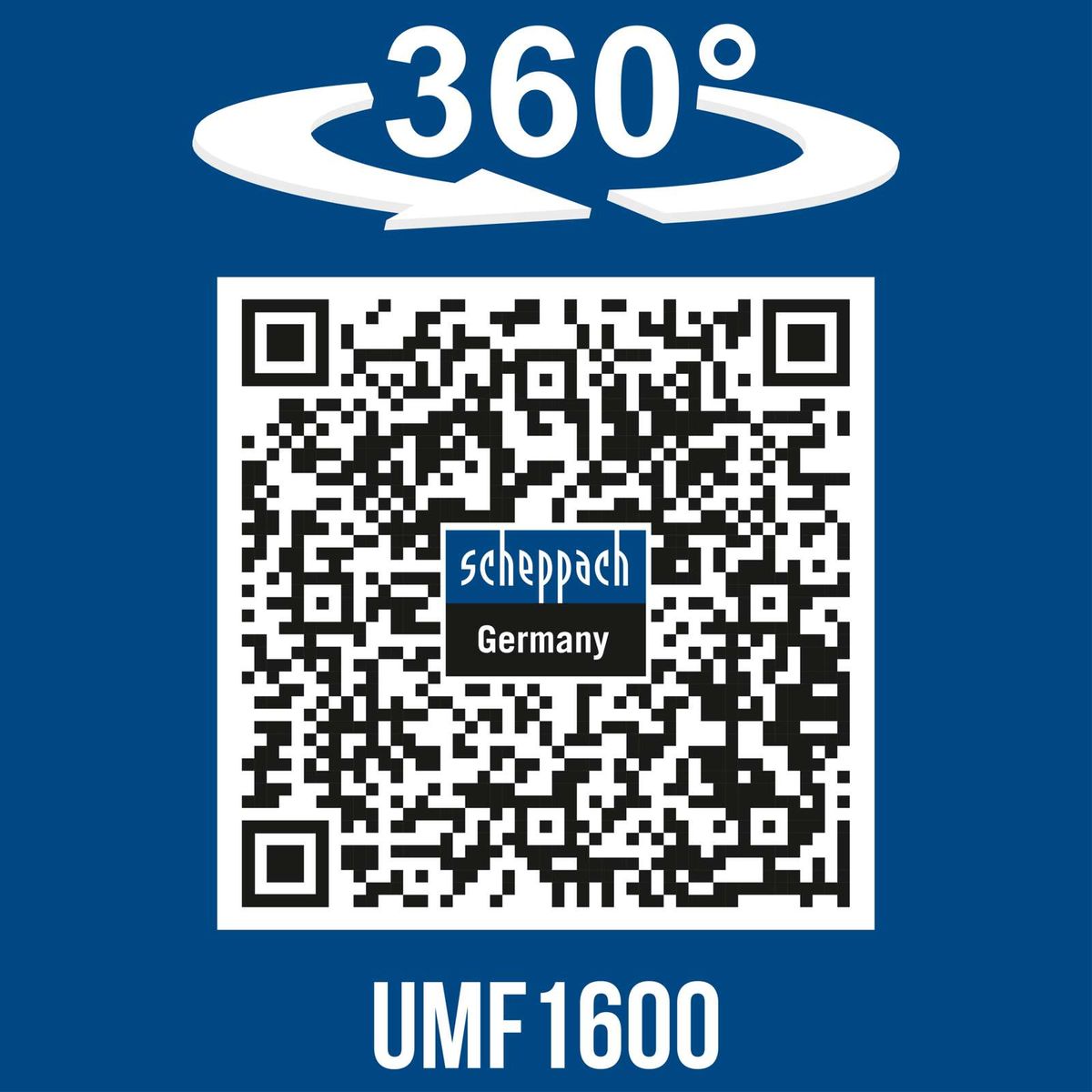 360° rotation feature for UMF1600 Scheppach stand with QR code for Germany