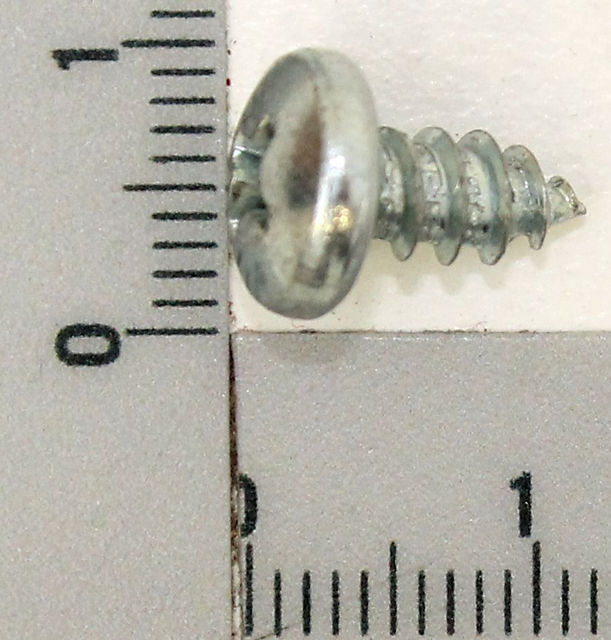 Scheppach oval head sheet metal screw, 4.8 x 9.5 mm, scale reference