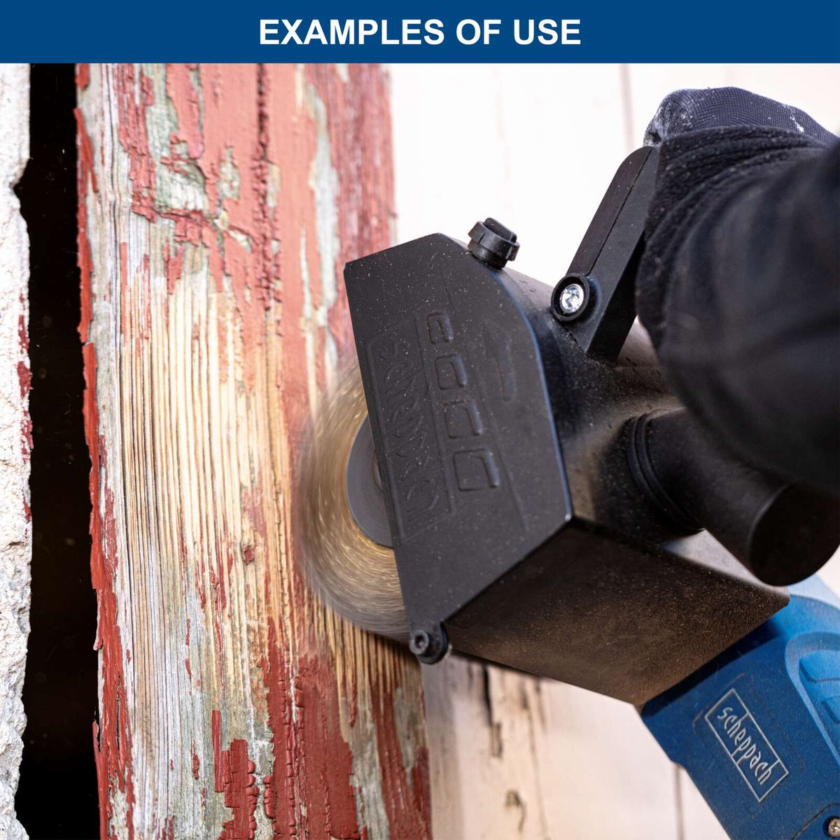 Scheppach tool with integrated clamp for precise work, featuring safety stops and ergonomic grip design