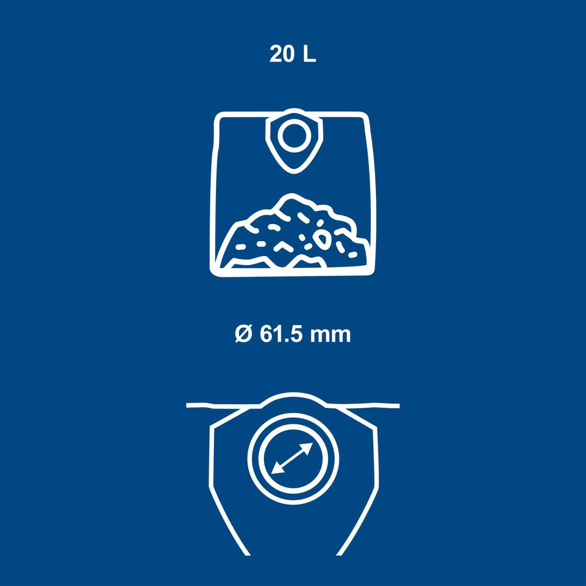 Key specs: 20-litre capacity, 61.5 mm diameter for precise applications