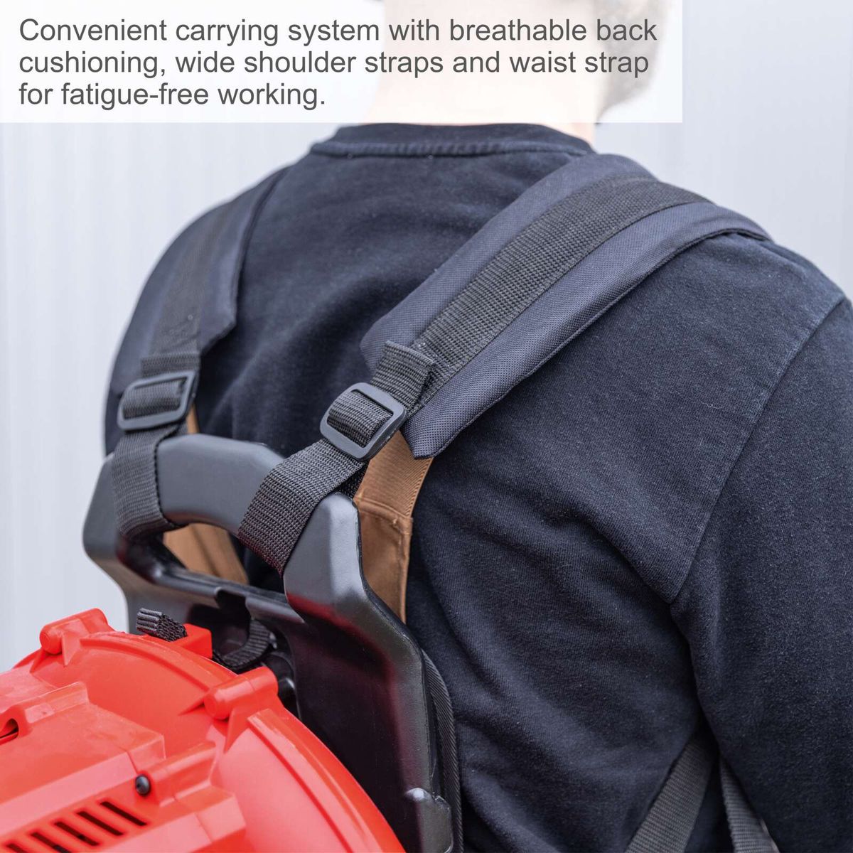 Ergonomic backpack with breathable back cushion, wide shoulder straps and waist belt for comfortable carrying