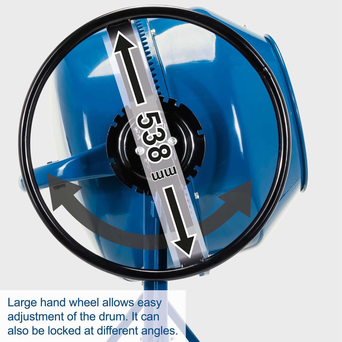 Adjustable drum with large handwheel for easy setting and locking at desired angle