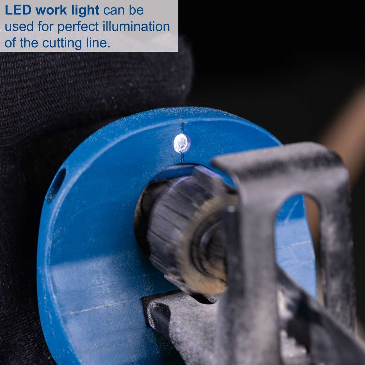 LED work light for accurate cutting line guidance on Scheppach cordless saw