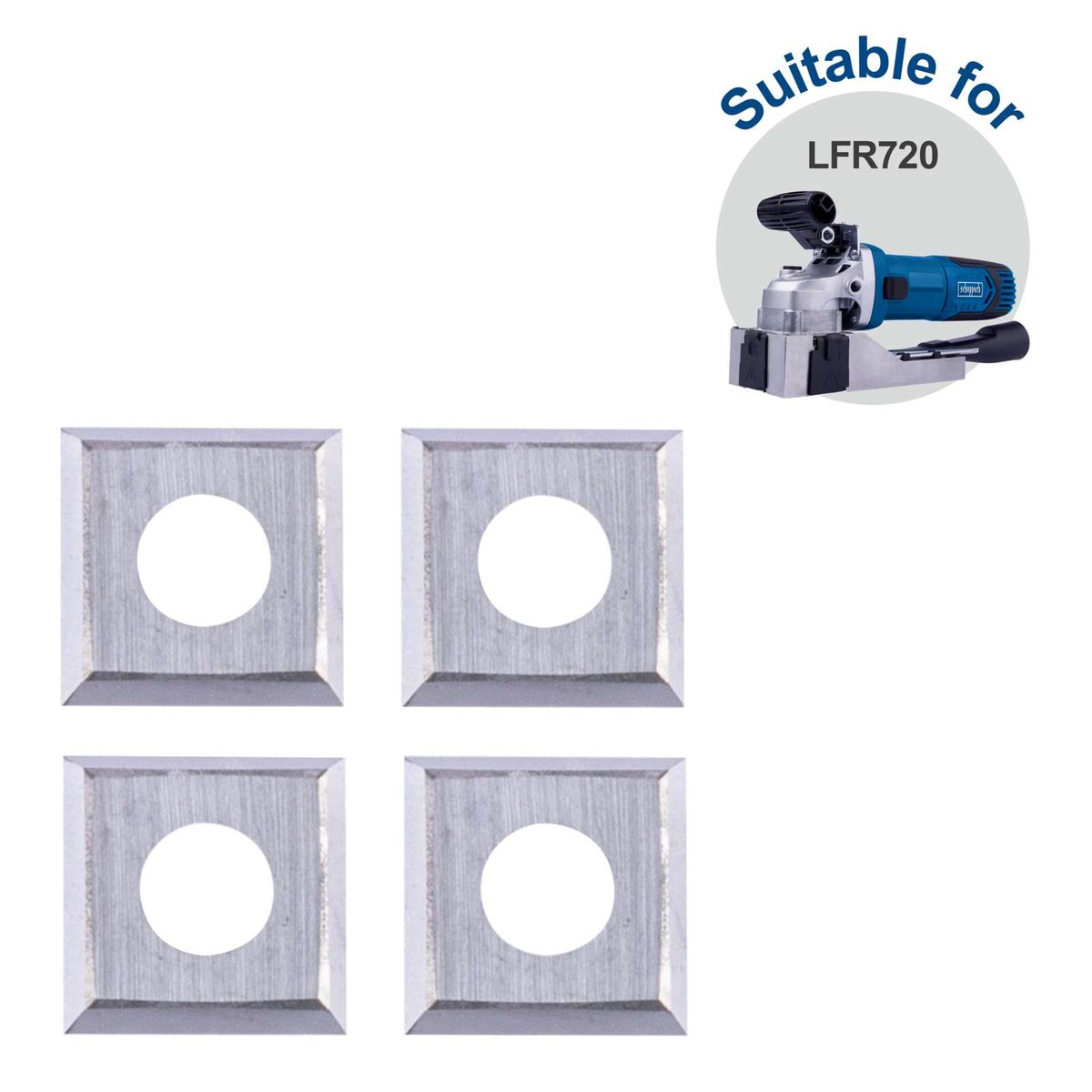 Scheppach reversible blade set (4-pcs, 14 x 14 mm) for LFR720 – precise fit and hole alignment