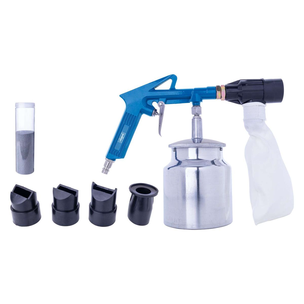 Scheppach spray system kit with air gun, container, and various nozzle adapters