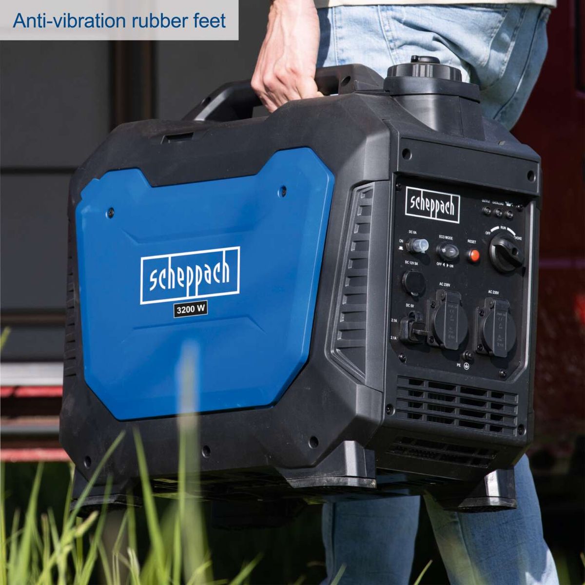 Anti-vibration rubber feet for Scheppach inverter generator (3200W model shown)